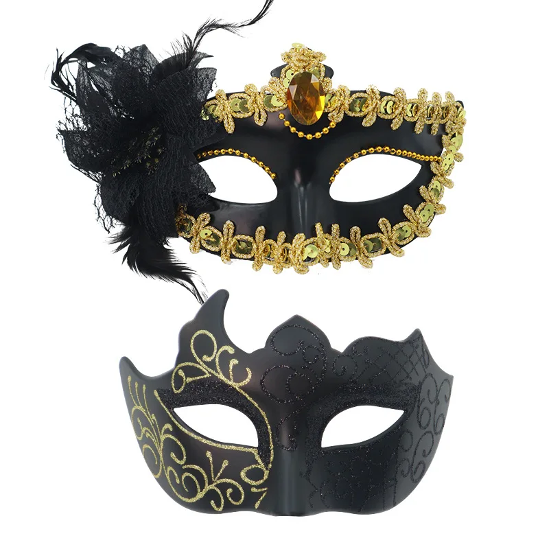 2 pçs máscaras de casal sexy pintado masquerade veneza pena flor festa meia face capa casamento carnaval desempenho traje baile