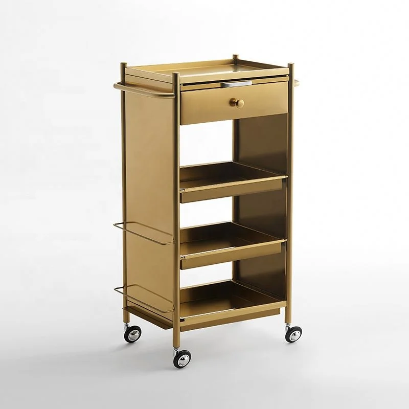 

Luxury Gold Metal With Wheels Tool Hair Salon Trolley Rolling Cart for Hair Salon Beauty