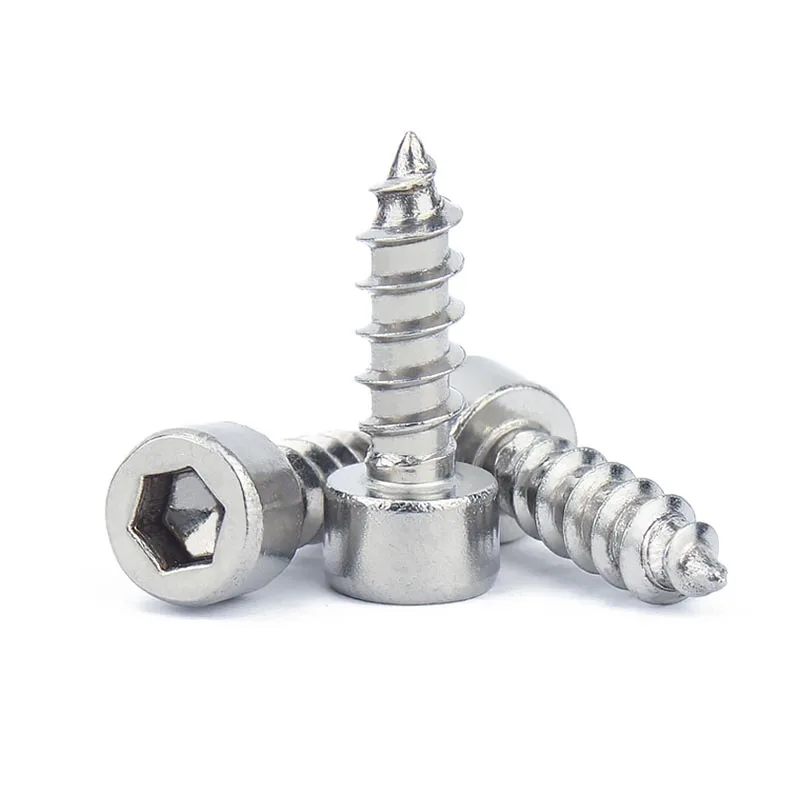 10/20/50/100pcs 304 Stainless Steel Cylinder Head Hex Socket Self Tapping Screw Cup Head Sharp Point Screw M2 M2.5 M3 M4 M5 M6
