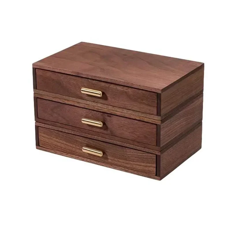 Special Counter Solid Wood Drawer Style Cosmetic Storage Box 1-3layer Desktop Walnut Shelf Jewelry Storage Miscellaneous Rack