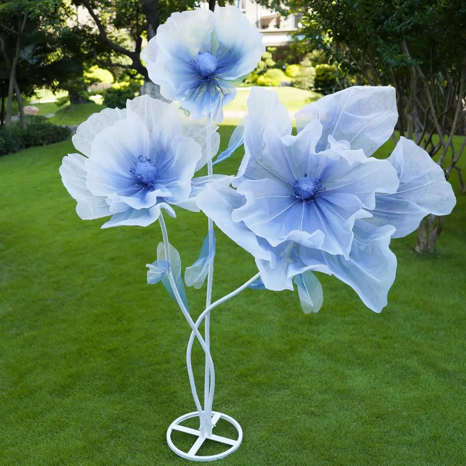 

Giant Flowers For Decoration,3-Head Fake Flowers With Standing Stems And Base,Large Artificial Silk Flowers For Home Decor,Weddi