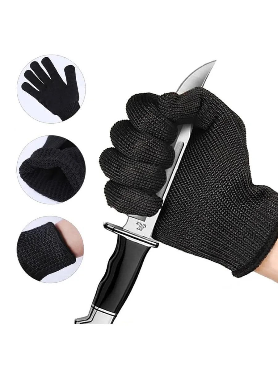 1Pair Black Steel Wire Metal Mesh Gloves Safety Anti Cutting Wear Resistant Kitchen Butcher Working Gloves Garden Self Defense