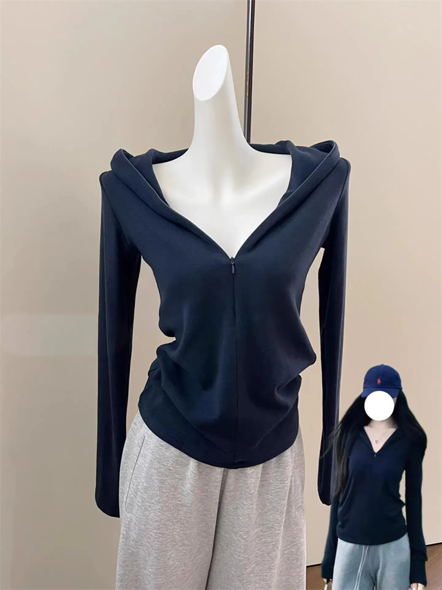 

Korean Sle Casual Hooded Zipper Sweatirt Women's Spring Autumn Slimming Outerwear Faionable Streetwear Comfortable Fit