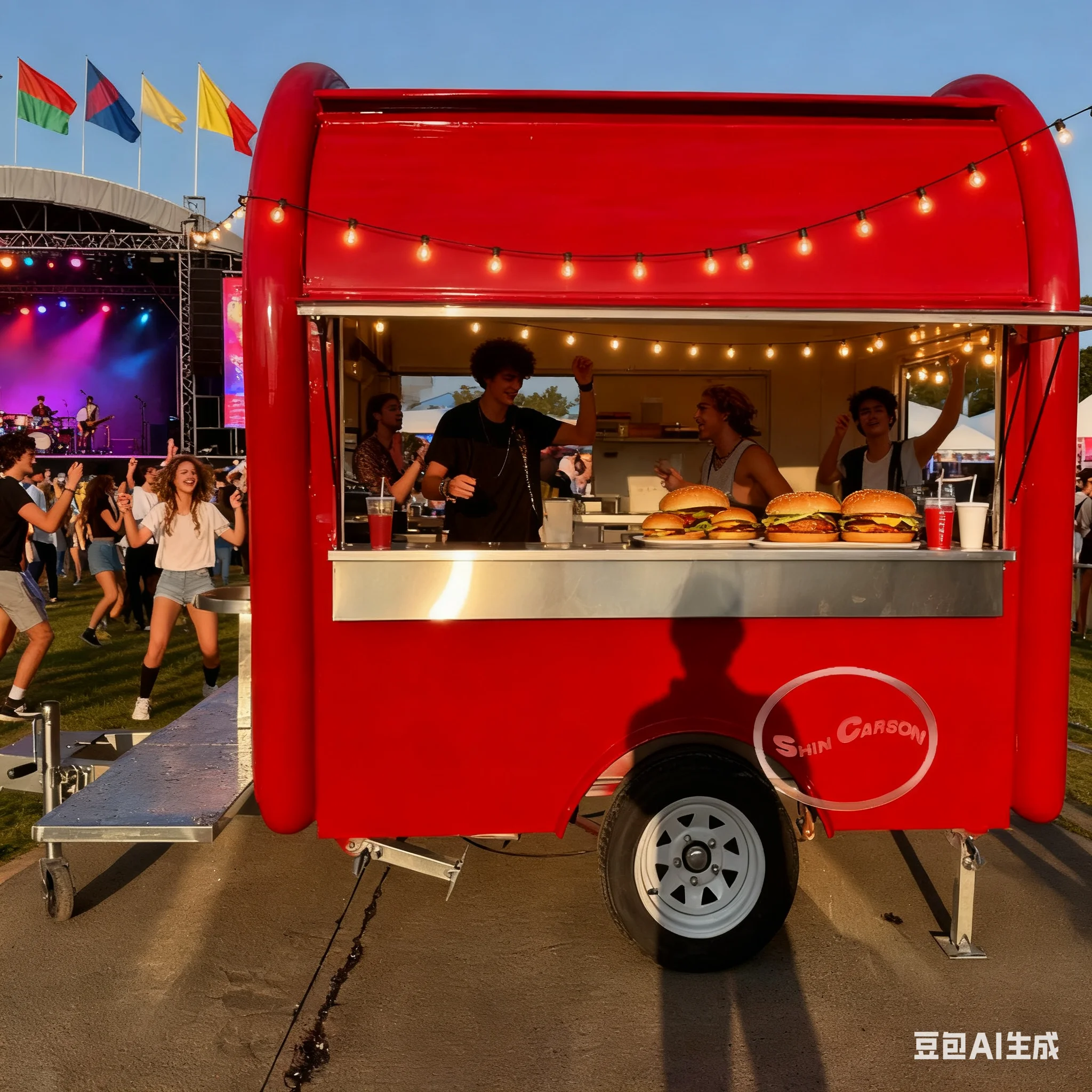 

Red Outdoor Food Trailer, an Eye-Catching Appearance, Practical Functions