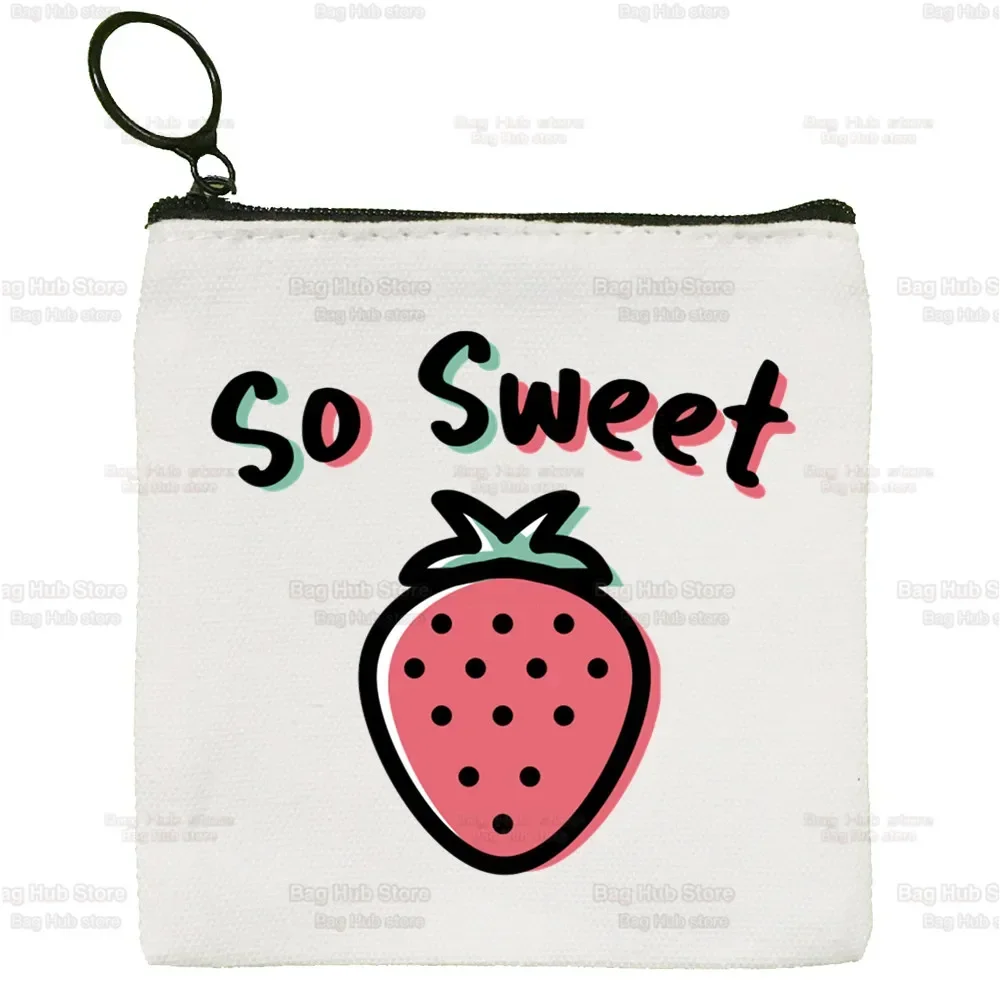 Monedero de lona Simple con jugo de fresa japonés, estuche para llaves con dibujos de fresas estéticos y gráficos bonitos, bolso para mujer, bolsa de almacenamiento de monedas