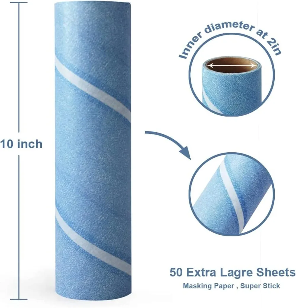 10-Inch Wide Lint Roller Refills, 3 Rolls of 50 Sheets Each (150 Total), Extra Sticky Pet Hair Remover for Carpet & Furniture