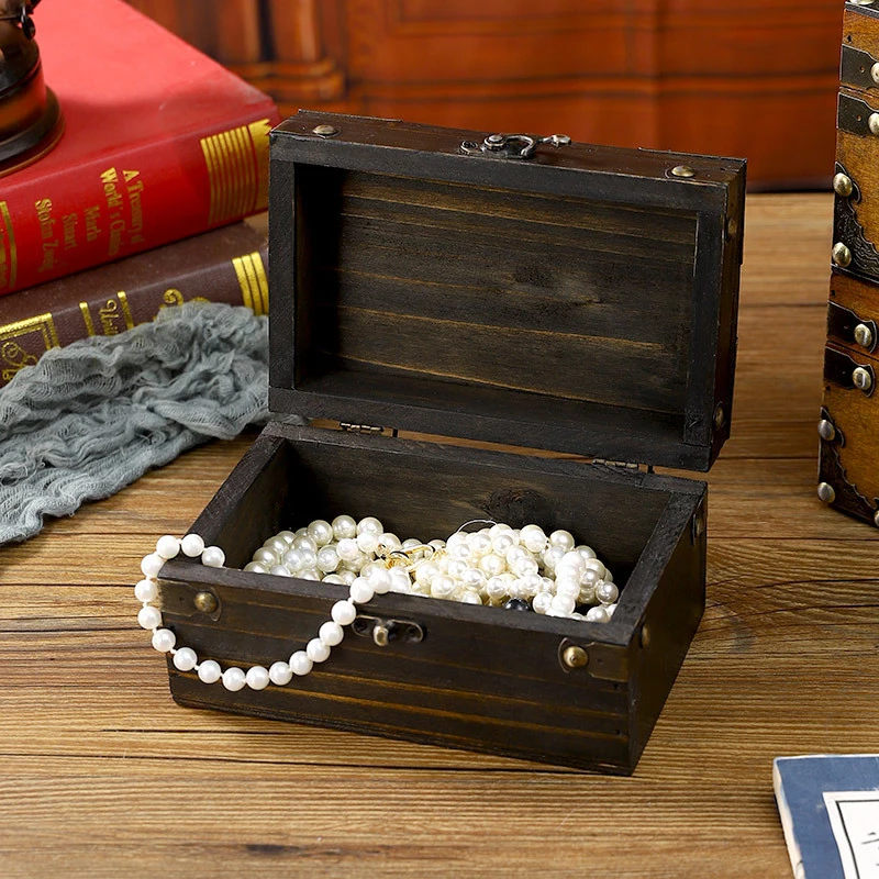 

Wooden Antique Storage Box Medieval Vintage Suitcase Treasure Chest Necklaces Jewelry Organizer Gift Box with Lock Big Photo Box