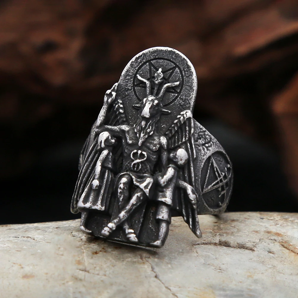 Vintage Gothic Lucyfer Satanic Signet Rings For Men Fashion Punk Stainless Steel Anubis Ring Pagan Jewelry Gifts Dropshipping