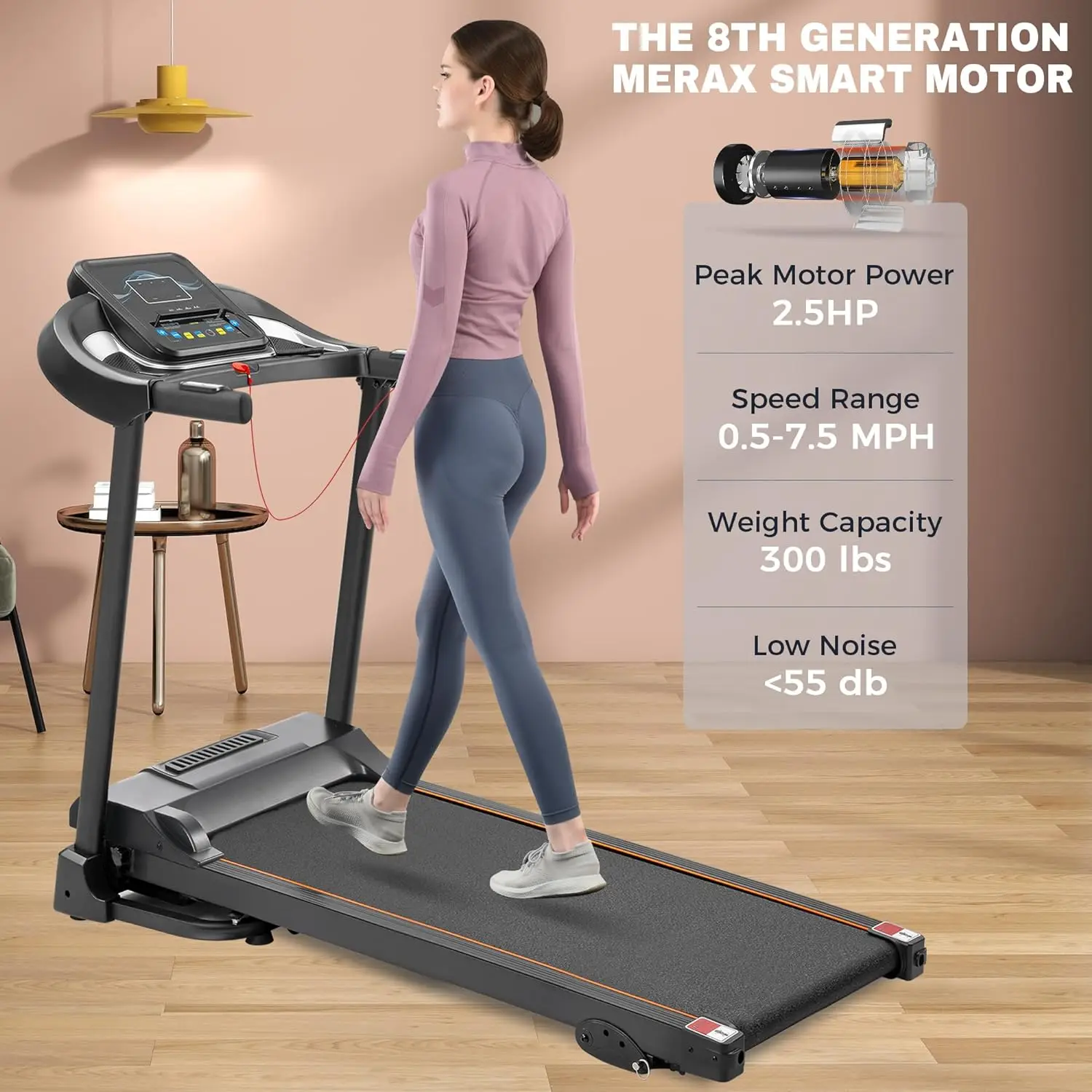 Folding Electric Treadmill with Incline 2.5HP Energy Saving