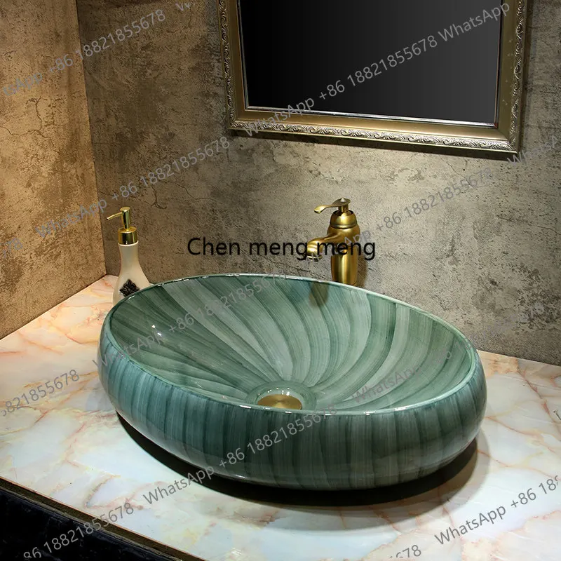 

Ceramic Washbasin Household Smooth Washbasin American Pastoral Balcony Small Art Single Basin