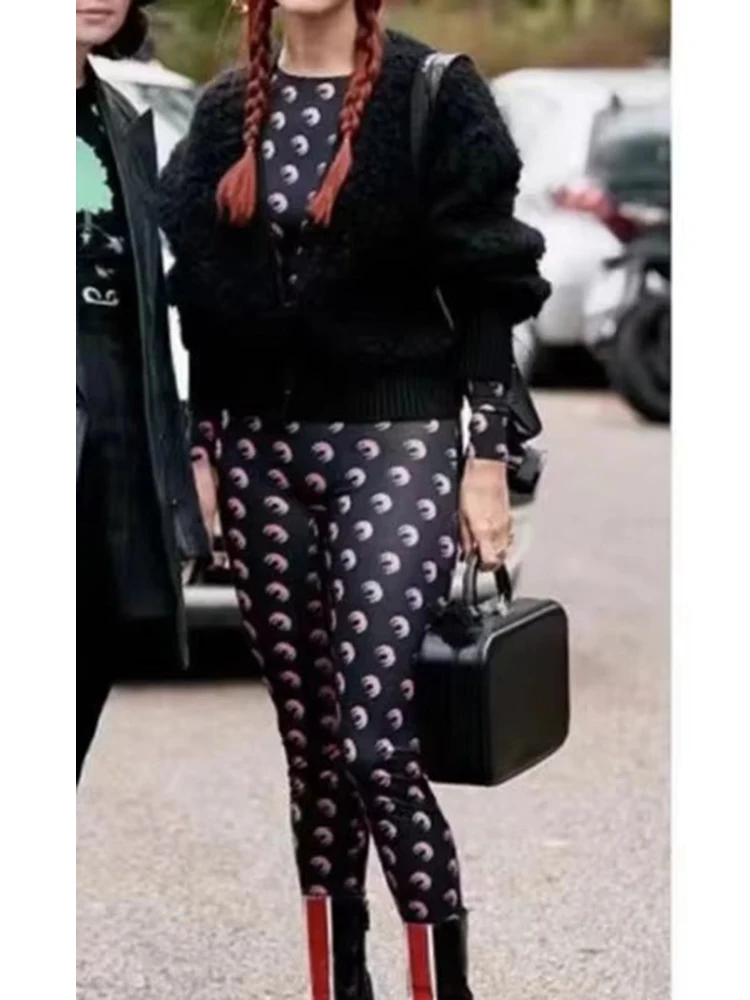 Combinaison Y2K pour femmes, Streetwear, imprimé lune, élastique, manches longues, col rond, Sexy, mode automne