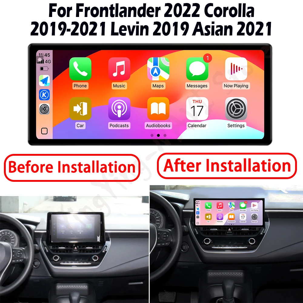 مشغل وسائط متعددة للسيارة Carplay اللاسلكي لـ Frontlander 2022 Corolla 2019-2021 Levin 2019 Asian 2021 Android 15 مروحة تبريد GPS