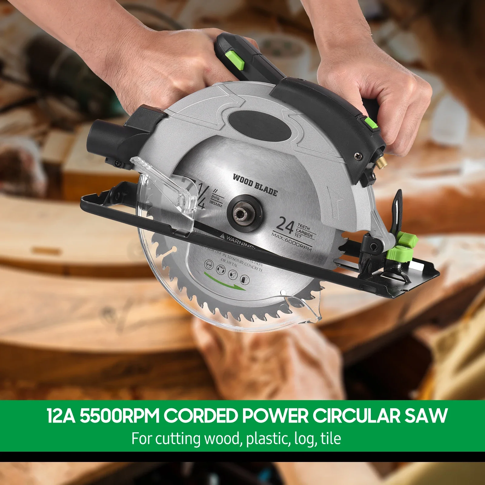 

1500W 5500RPM Electric Woodworking Circular Saw Cutting Machine for Wood Plastic Log Tile Cutter Cutting Woodworking Tools