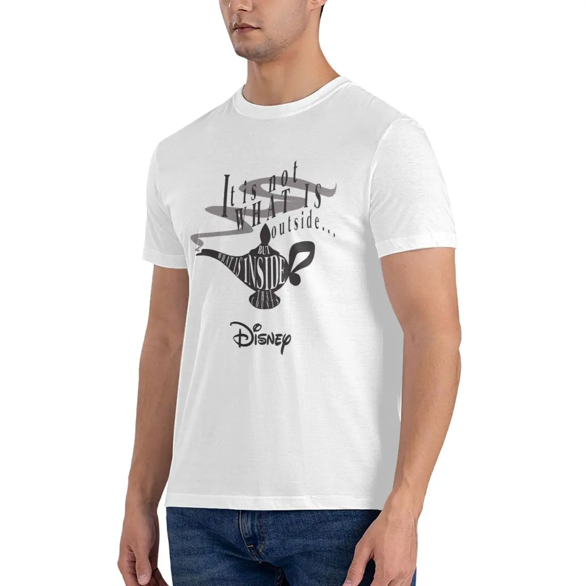 Men's Inside The Lamp T Shirt Disney Aladdin Cartoon Film 100% Cotton Tops Leisure Short Sleeve Crewneck Tees Adult T-Shirts