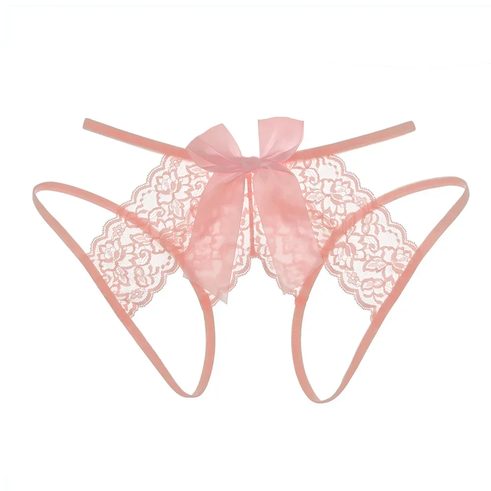 ผู้หญิง Hollow Crotchless Thongs กางเกงลูกไม้ SHEER Knickers Big Bowknot เร้าอารมณ์กางเกงเย้ายวนชุดชั้นใน PLUS ขนาดชุดชั้นใน