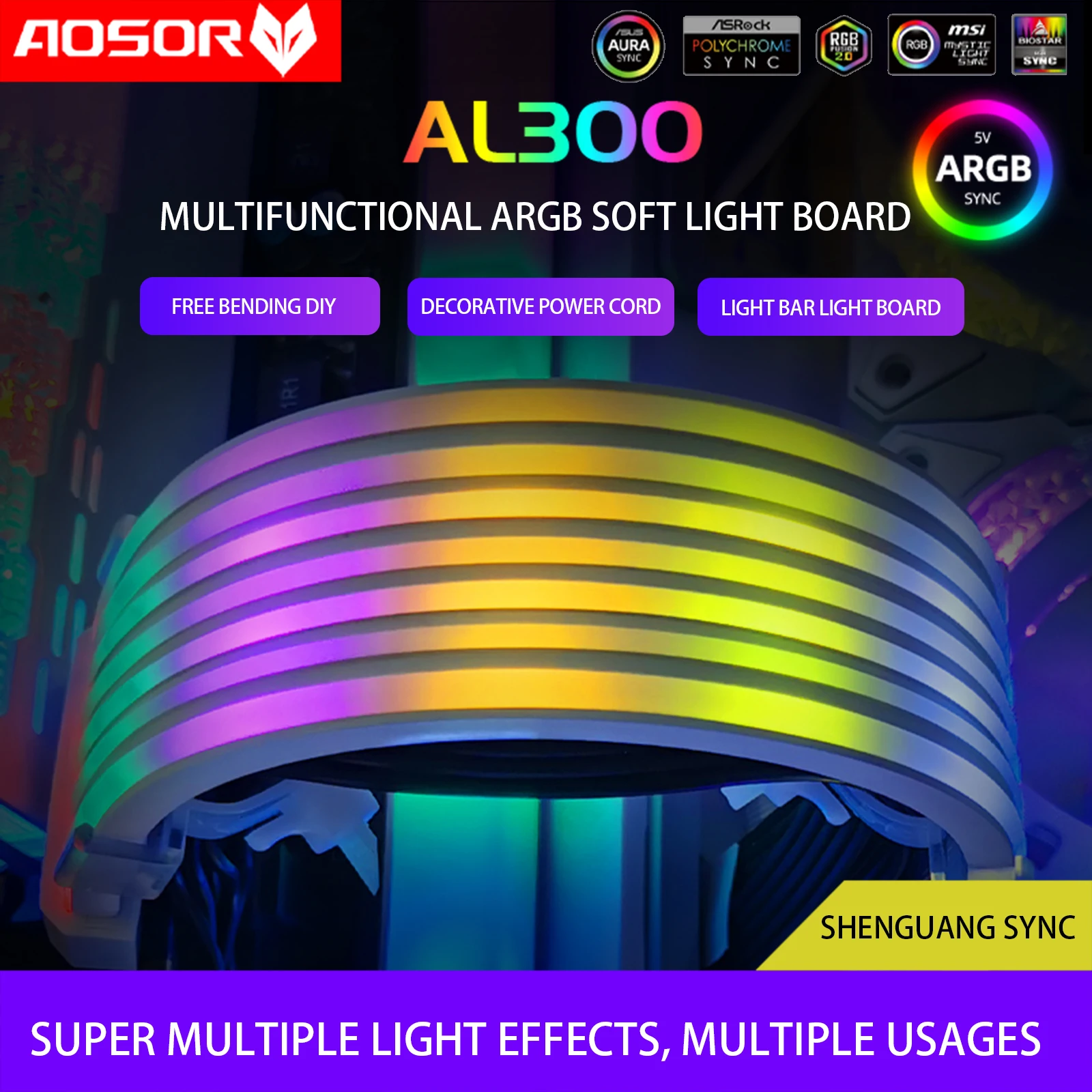 COOLMOON AOSOR AL200 Lamp Tape PC Backlight Flexible LED Strip Light 5V ARGB Aura Sync Multifunctional DIY for 24PIN Motherboard