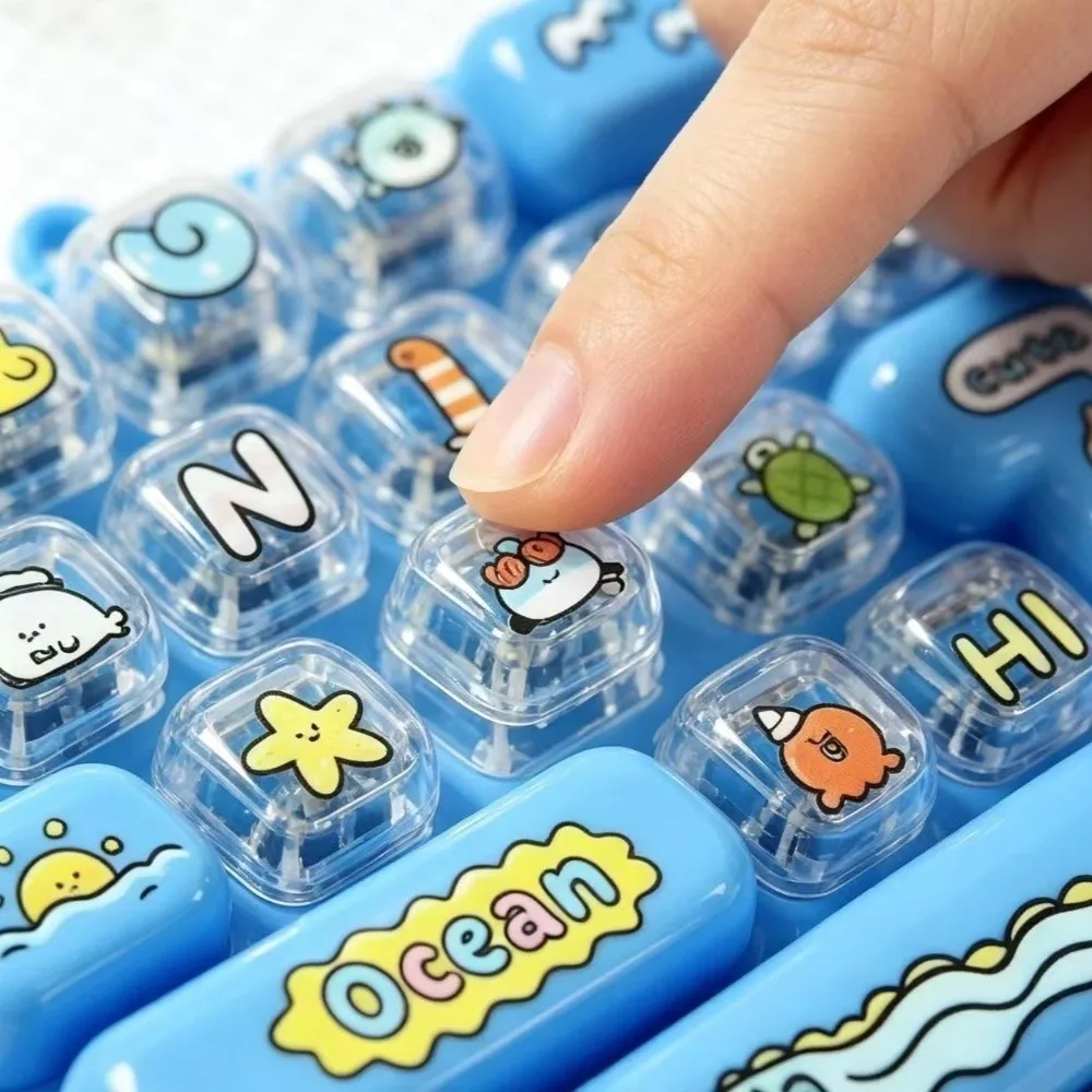 Cartoon 26 Key Keyboard Keychain Plastic Clear Key Sounds Fingertip Button Key Ring Animal Patterns Clickable Keys