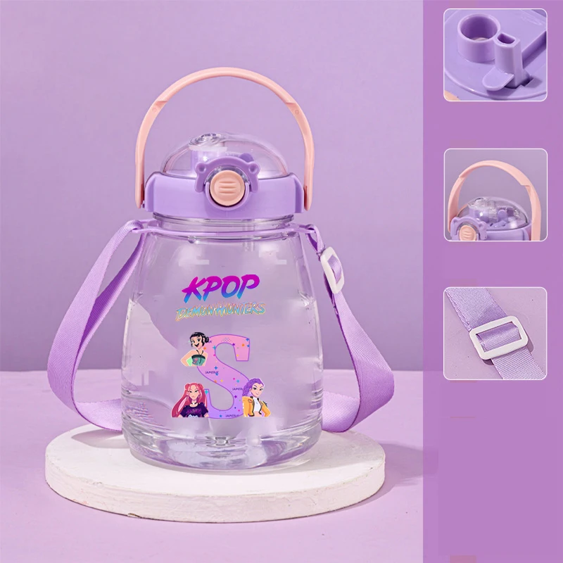 

1300ml K-pop Demon Hunters Big Belly Cup for Boys Girls Cartoon Letter Printed Water Cups Students Portable Sports Water Bottle
