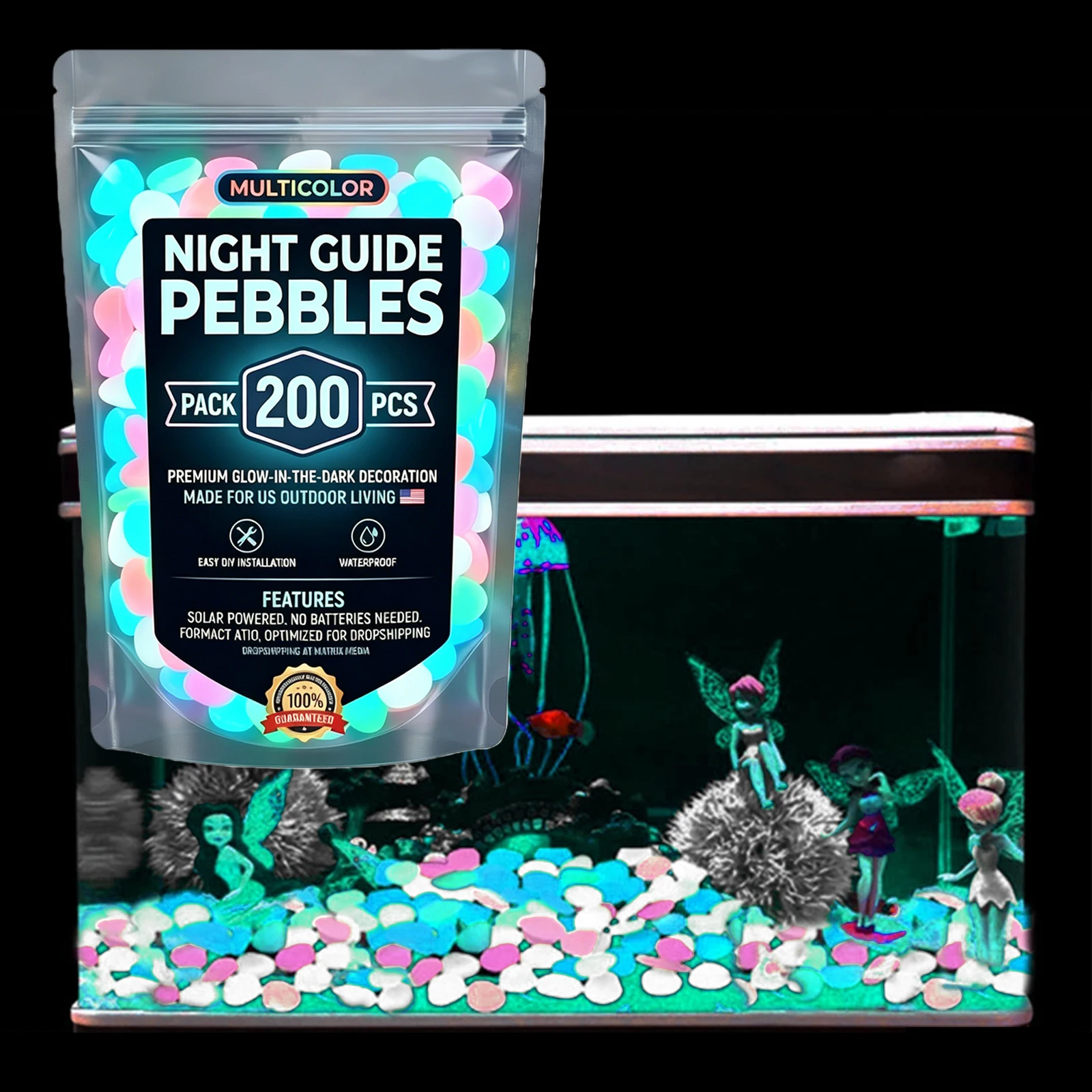 1000/600/400/200PCS Luminous Stones for Outside, Glow Pebbles in The Dark, Non-Toxic, Mixed Sizes, for Garden Walkway Aquarium