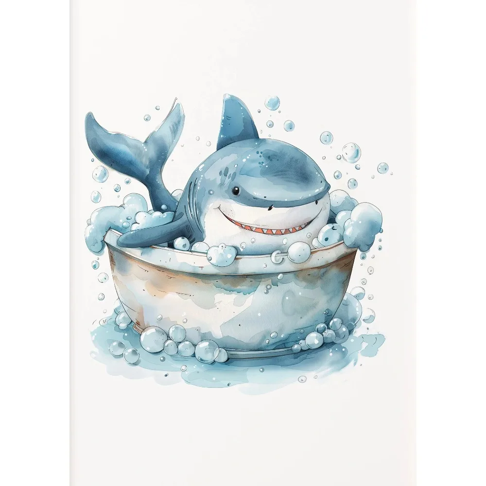 Funny Cat Alligator Leopard Tiger in A Bathtub Poster Shark Diamond Painting Print Wall Art Picture for Bathroom Decoration