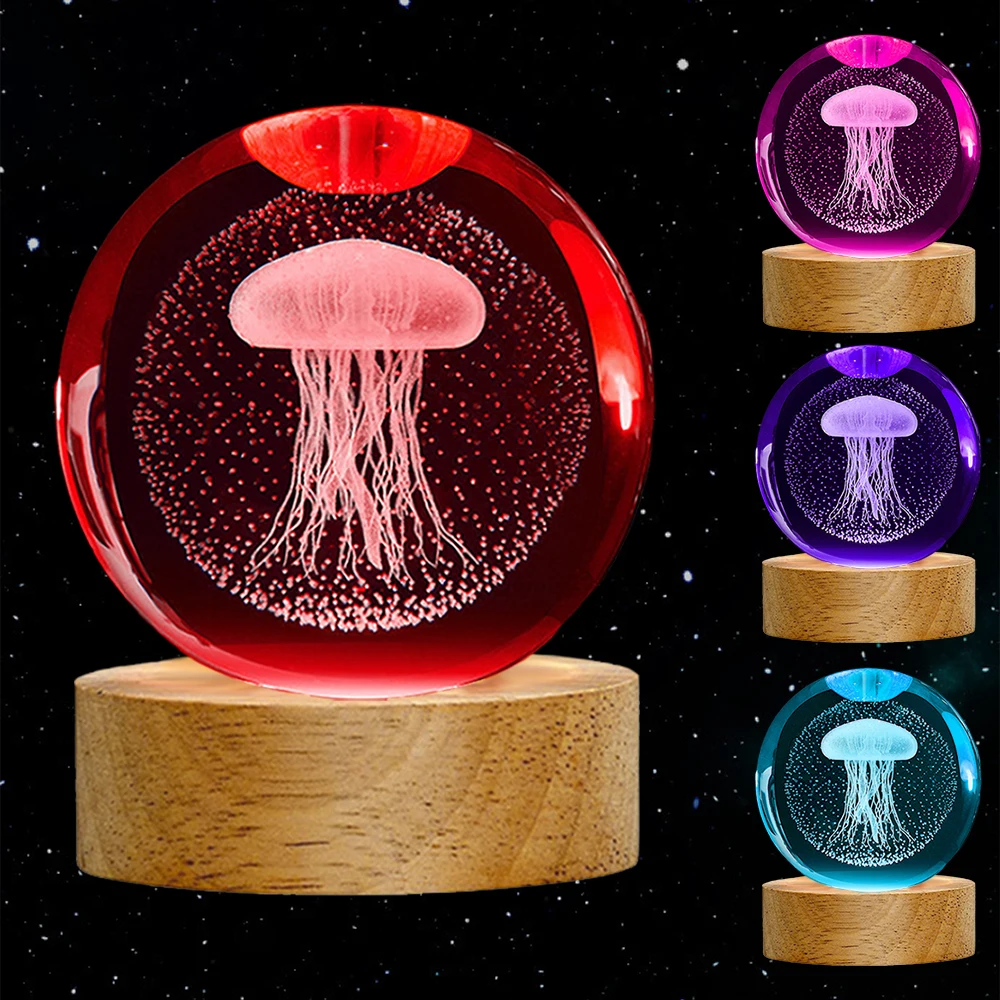 Jellyfish Lamp Portable Crystal Lamp Girl Room Atmosphere Decoration Lamp Bedroom Night Lamp Home Decoration Birthday Gifts