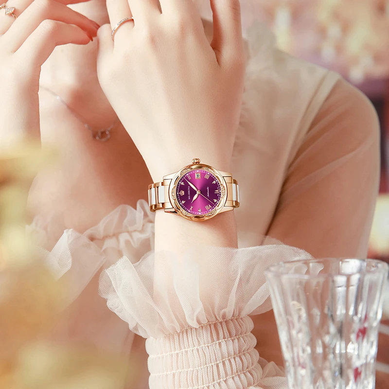 Montre de luxe pour femmes bracelet en céramique montre-bracelet mécanique étanche calendrier dames robe mode montre automatique Reloj Mujer