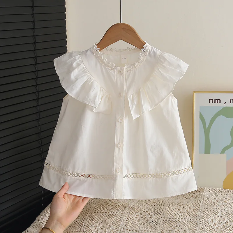 Kids Fashion Loose Fit Breathable Front Buttons Girl Children Shirt Button-up Cardigan Girls' Summer Kids Shirt Sleeveless Top