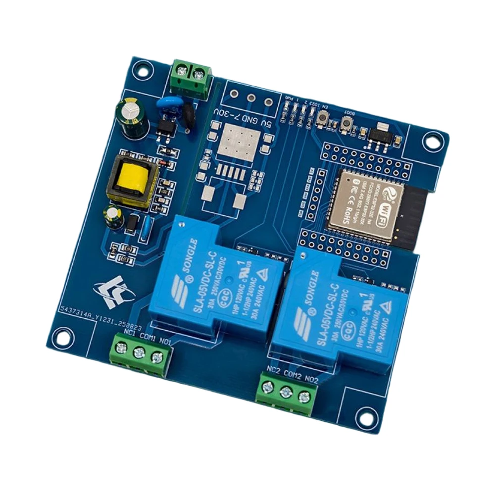 

ESP32 Dual-channel 30A Relay Module Support Remote Control Blue-tooth WiFi Development Board AC220V Powered UART Pin Reserved