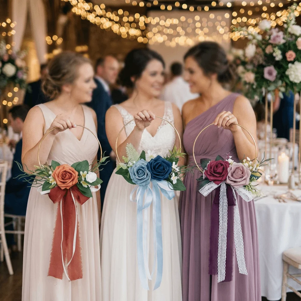 

Романтический свадебный золотой венок-букет: Элегантная искусственная гирлянда из роз для самостоятельного изготовления, ручной венок для подружек невесты