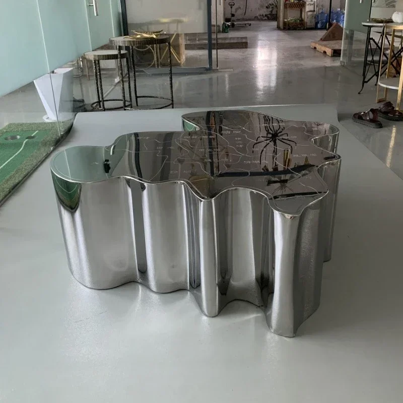 Modern minimalist creative map stainless steel living room coffee table villa company hotel model room meeting room