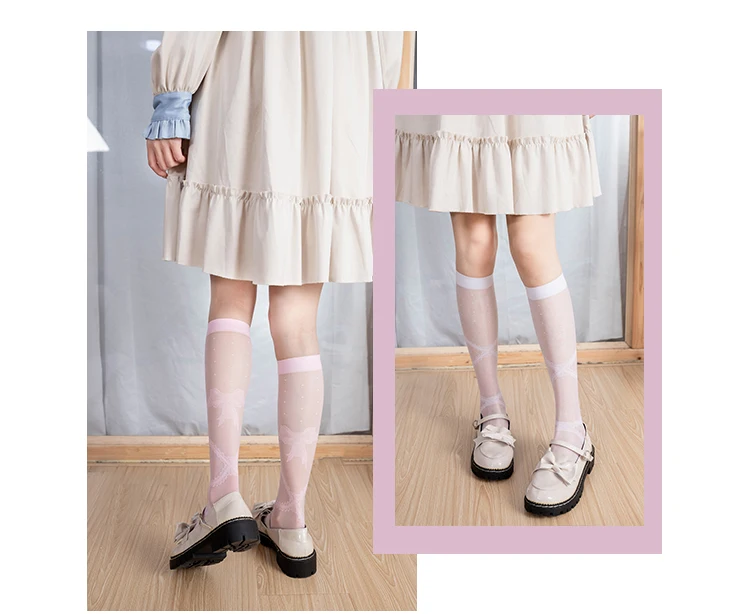 Prinzessinnen Mädchen Sommer Weiße Schüler-Schulstrümpfe Kinder Überknie Hohe Ultradünne Transparente Baby Katzen- und Schmetterlings-Lange Socken – Detail 2