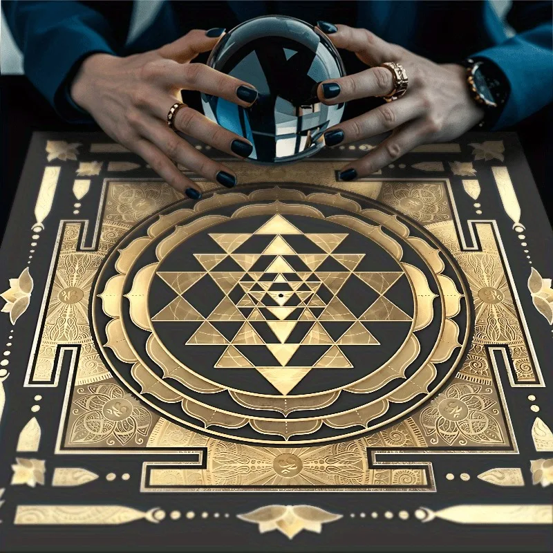 Golden Sacred Geometry Altar Cloth Spiritual Mandala Squar Tarot Tablecloth For Divination Decor Witchcraft Oracle Cards Pads