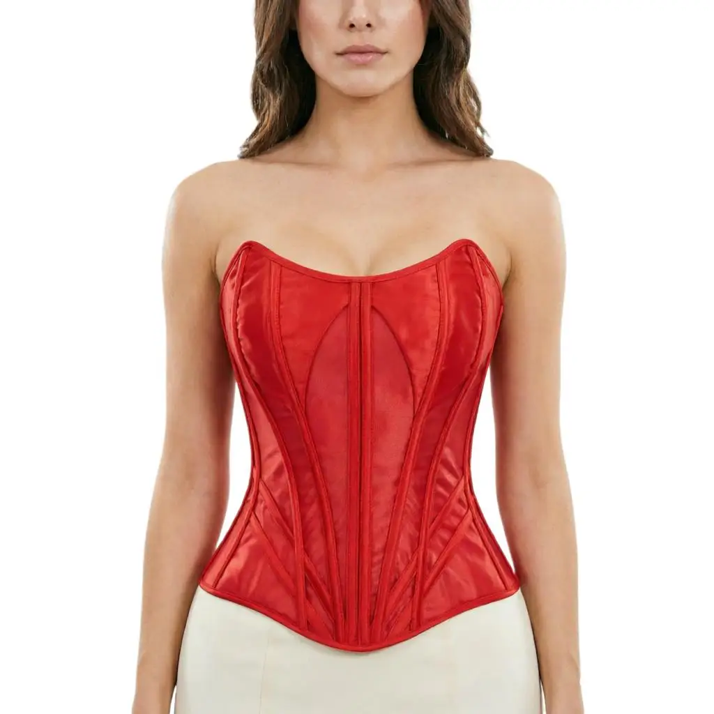 

Women Vintage Royal Satin Corset Top Overbust Bustier with World Tree Design Sweetheart Neckline Steel Boned Waist Cincher