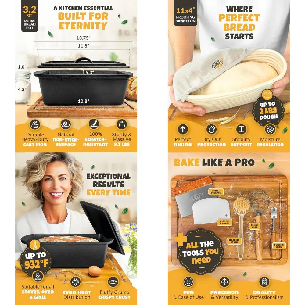 

3.2 Quart Cast Iron Dutch Oven with Lid for Homemade Sourdough Bread Baking