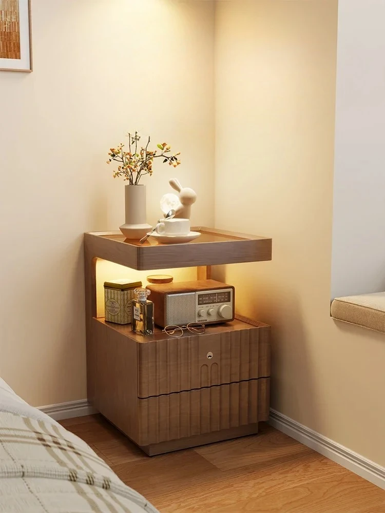 

muebles para hogar Solid Wood Bedside Cabinet Simple Modern Household Bedroom Locker with Lock Small Simple Storage Cabinet