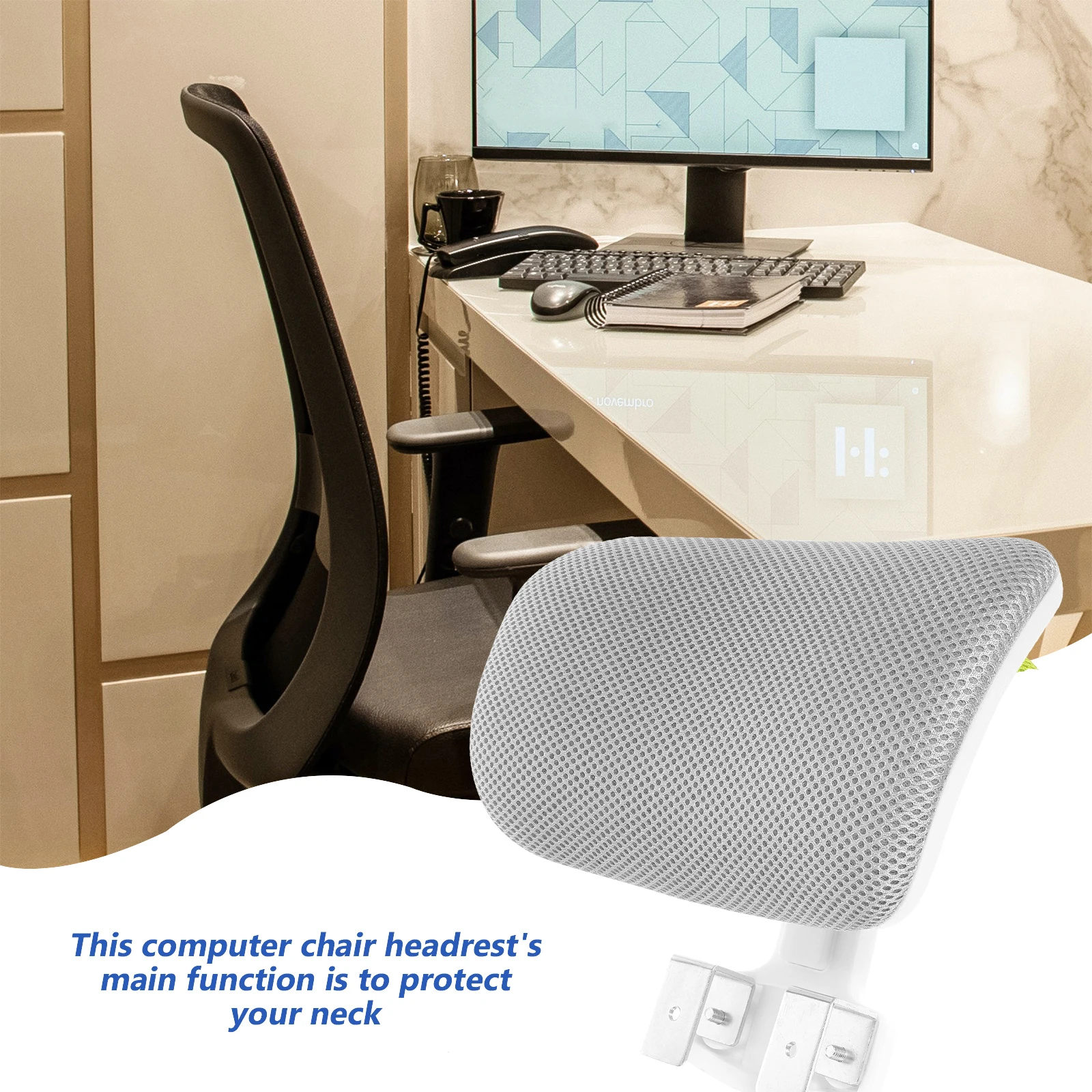 

Headrest Neck Height Enhancer 26cm Thick Black Clips Adjustable Office Chair Ergonomic Curved Surface Soft Padding Relieve Pain