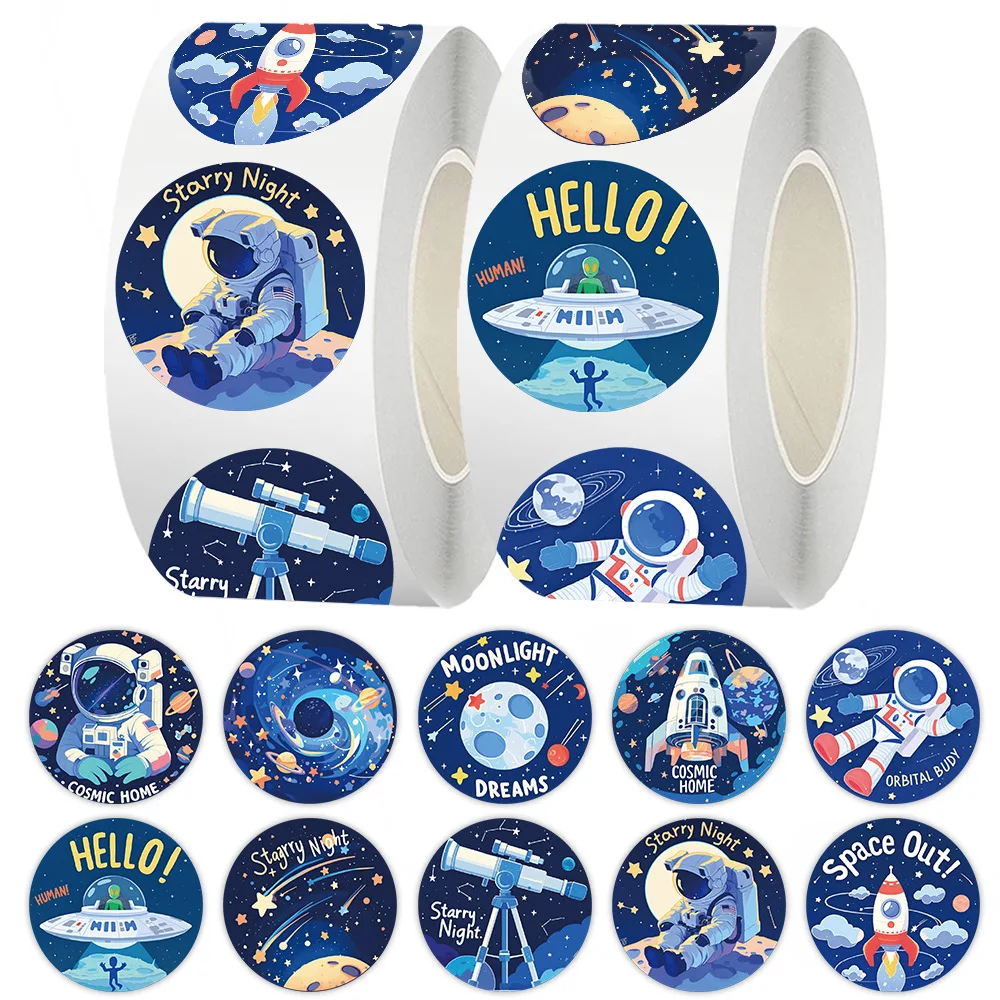 500 قطعة/لفة لطيف رائد الفضاء لفة ملصقات الديكور الإبداعي هدية للأطفال DIY بها بنفسك ختم ملصقات القرطاسية الديكور #4