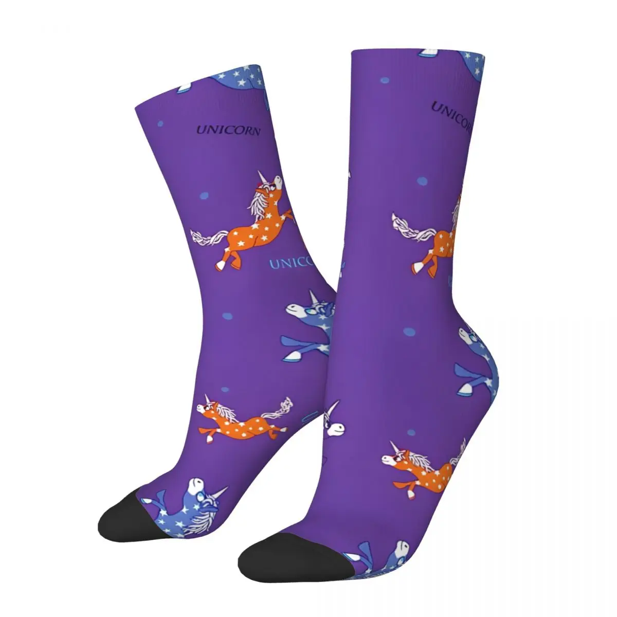 Vintage Cute Fun Unicorns Rainbow Purple Violet Orange Cartoon Pattern Men's compression Socks Unisex Street Style Crew Sock