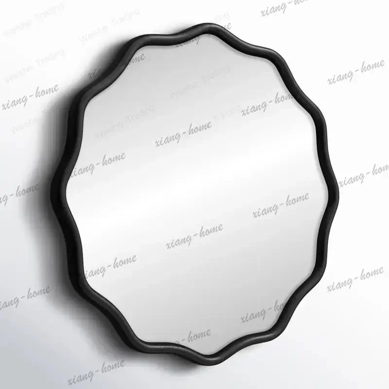 ld French vintage round wave minimalist makeup mirror, high definition, no blurring, bathroom washbasin vanity mirror