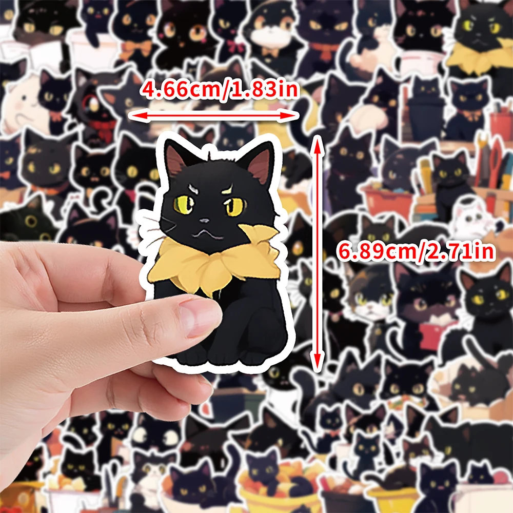 10/30/50/100pcs Cute Anime Style Black Cat Stickers Kawaii Cartoon Animal Decals DIY Stationery Phone Guitar Waterproof Sticker