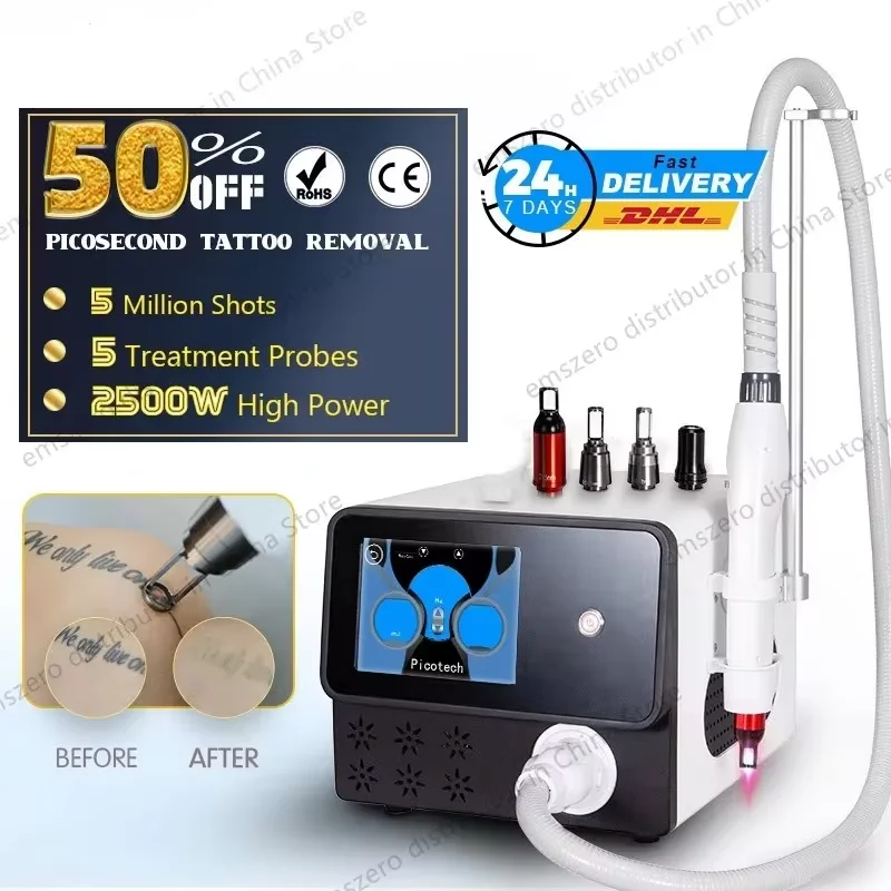 Professional ND-YAG Tattoo Pigment Removal Machine, Q-switch Spot Remove Carbon Peeling, Portable Instrument, 1064, 532, 755