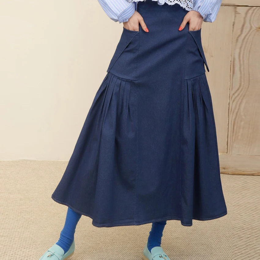 

High Waist A-Line Midi Skirt Spring Summer Women's Full Skirt Retro Japanese Sle Design Sense f-length Umbrella Skirt