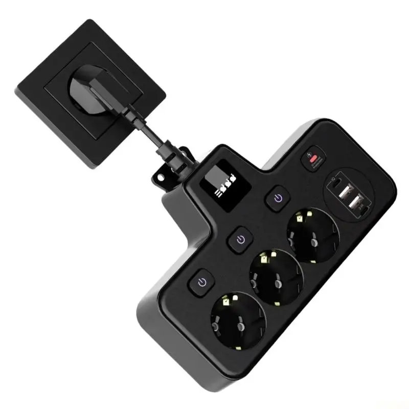 B03F Europeans Plug Adapter With 3 Color Light 4 USB Port with Overloads Protections