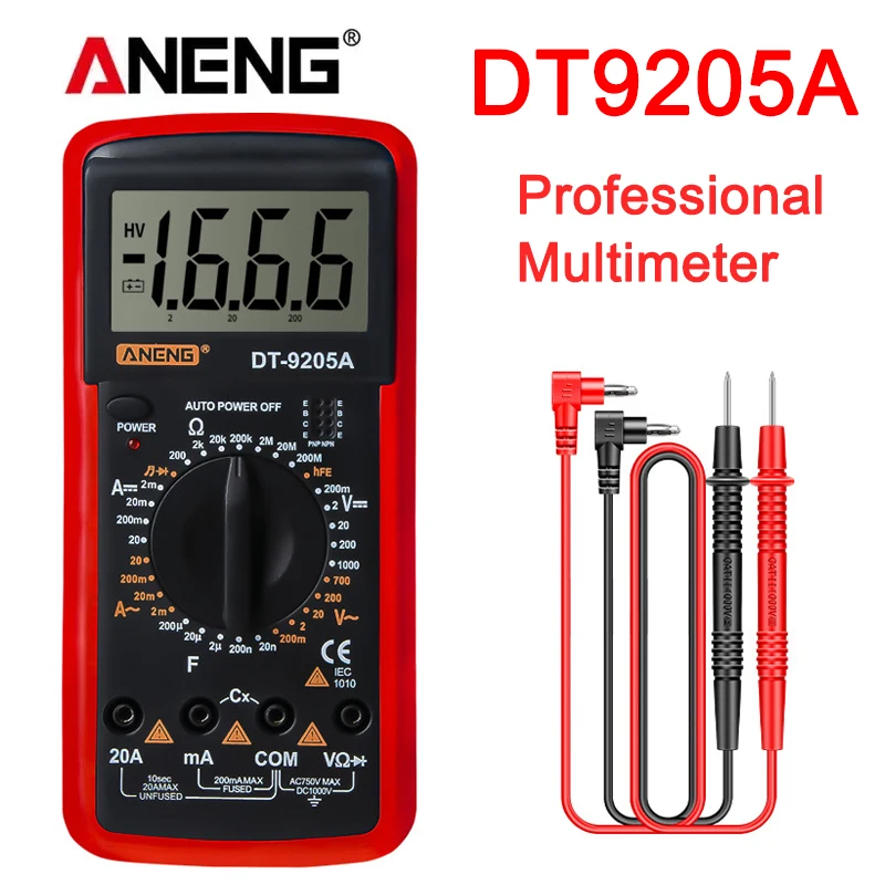 ANENG DT9205A Digital Multimeter AC/DC Transistor Tester Electrical NCV Test Meter Profesional Analog Auto Range Multimetro