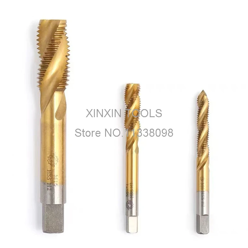 New 5PCS M10/M10*1/M12/M12*1/M14/M14*1.5 yellow coated high speed steel machine taps spiral groove machine tap,Spiral Thread Tap