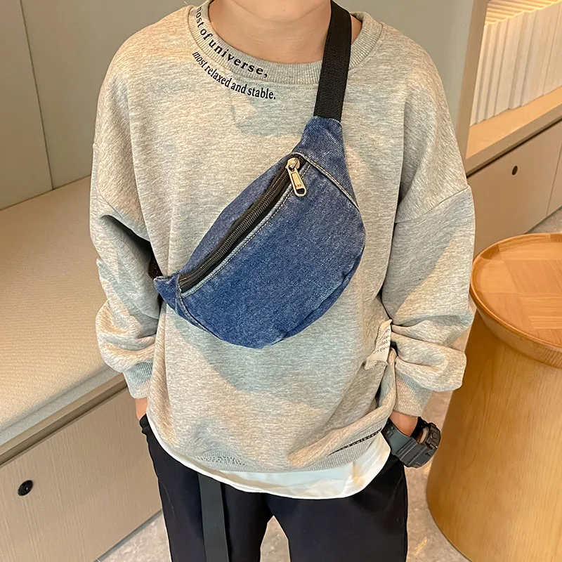 Child Waist Bag 2024 High quality Cowboy Cloth Girls Chest Bag Coin Purse Boy Cute Fanny Pack Child Gifts Shoulder Crossbody Bag