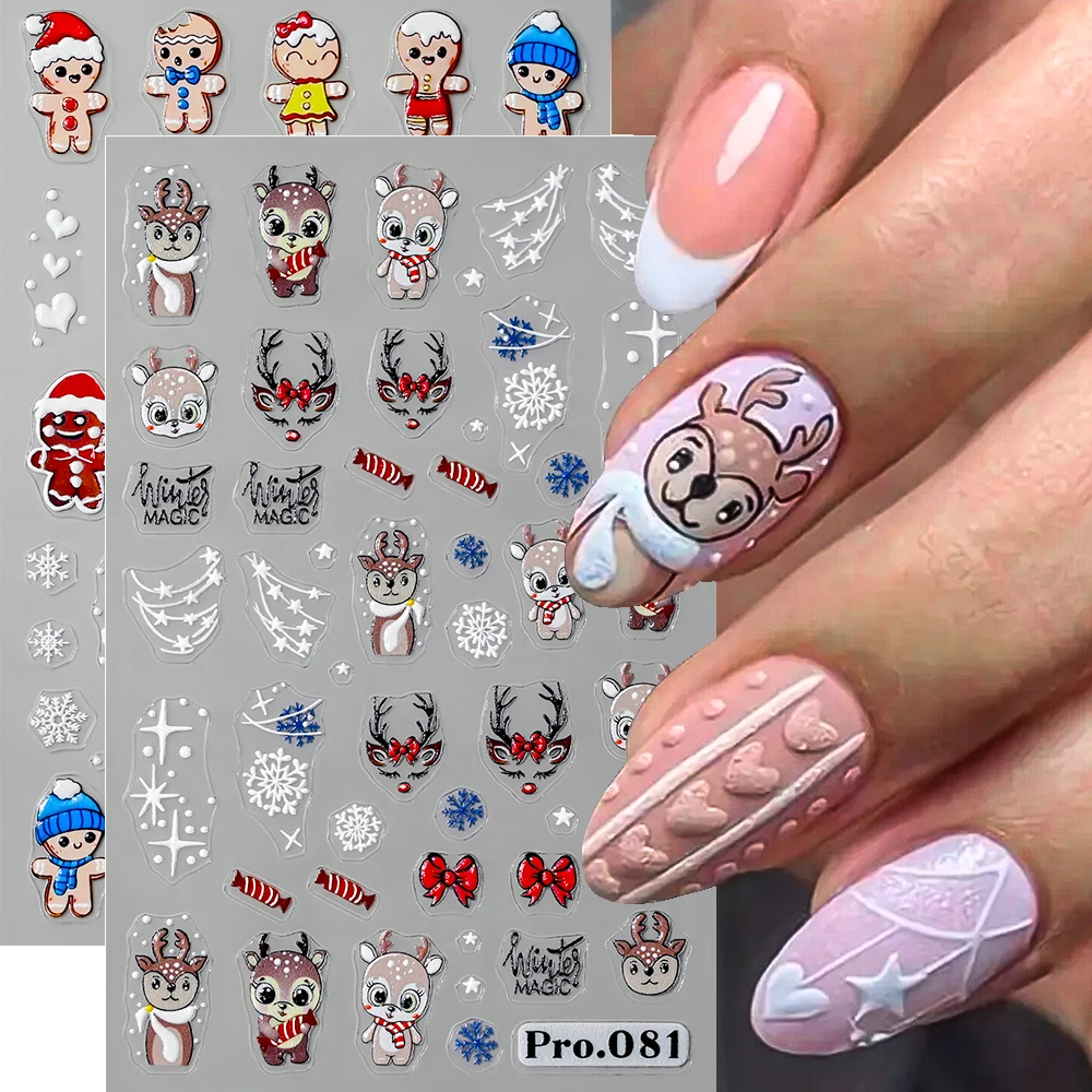 Autocollants de noël 5D pour Nail Art, 1 pièce, motifs de père noël, de renne et de flocon de neige, autocollants festifs auto-adhésifs en relief pour manucure à faire soi-même *