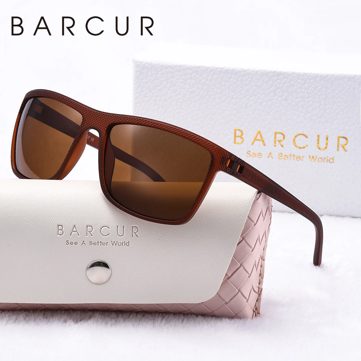 BARCUR Outdoor Brown Polarized Sunglasses Matte Texture Anti Slip PC Frame Metal Hinge Hiking Fishing UV Sports Women Sunglasses
