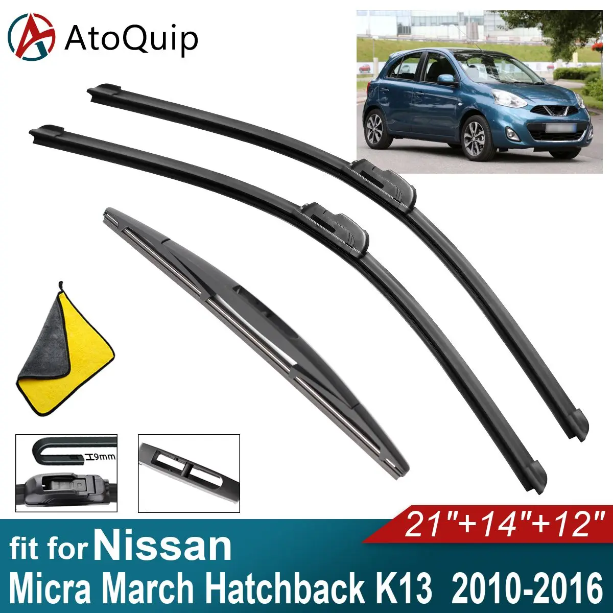 Car Windshield Wiper Blades Fit For Nissan Micra March Hatchback K13 Rear Wiper Blades Soft Rubber Auto Front Windscreen