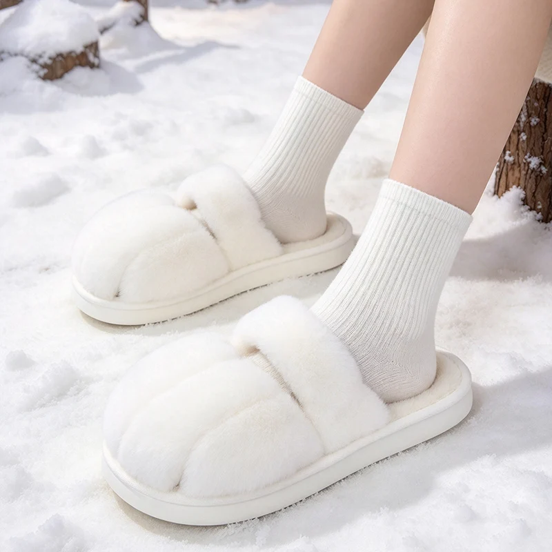 Lovely Girls Cat Paw Furry Fur Slippers Women Winter 2026 Christmas Gift Cute Cartoon Warm Plush Home Slippers Plus Size Shoes